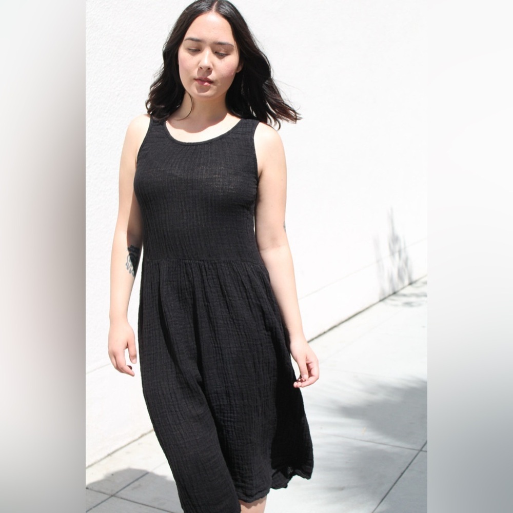 Lacausa Sundance 100% Gauzy Linen Dress Sz S Gray/Smoke